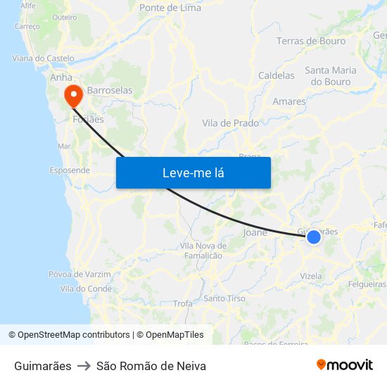 Guimarães to São Romão de Neiva map