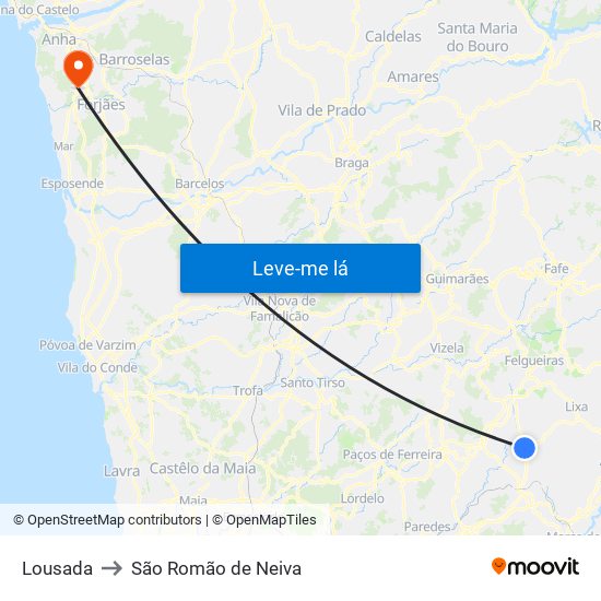 Lousada to São Romão de Neiva map