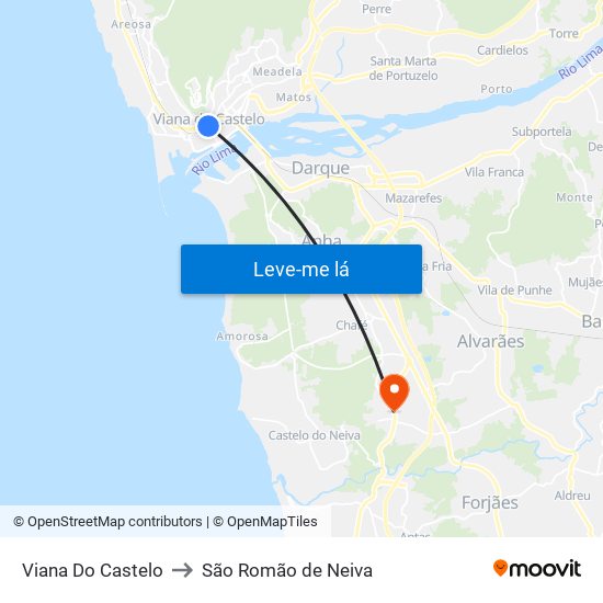Viana Do Castelo to São Romão de Neiva map