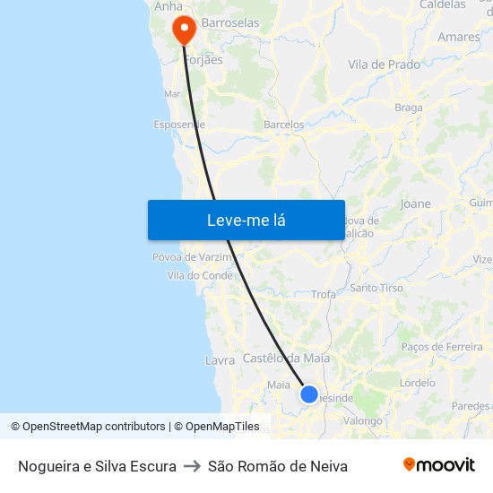 Nogueira e Silva Escura to São Romão de Neiva map