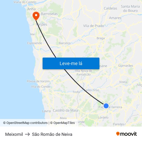 Meixomil to São Romão de Neiva map