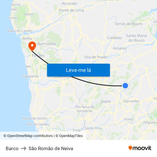 Barco to São Romão de Neiva map