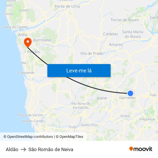 Aldão to São Romão de Neiva map