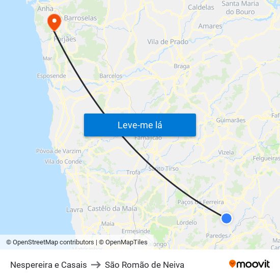 Nespereira e Casais to São Romão de Neiva map