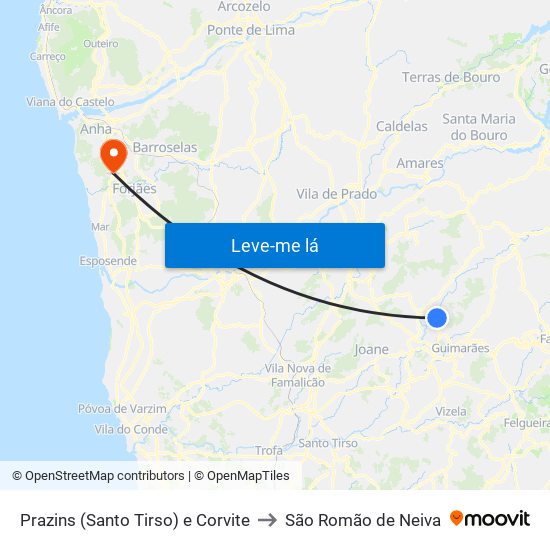 Prazins (Santo Tirso) e Corvite to São Romão de Neiva map