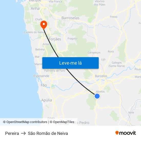 Pereira to São Romão de Neiva map