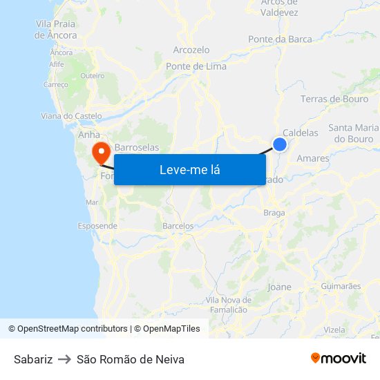 Sabariz to São Romão de Neiva map