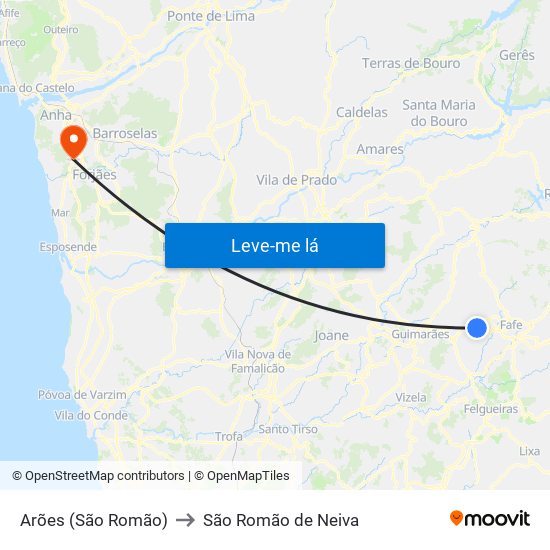 Arões (São Romão) to São Romão de Neiva map