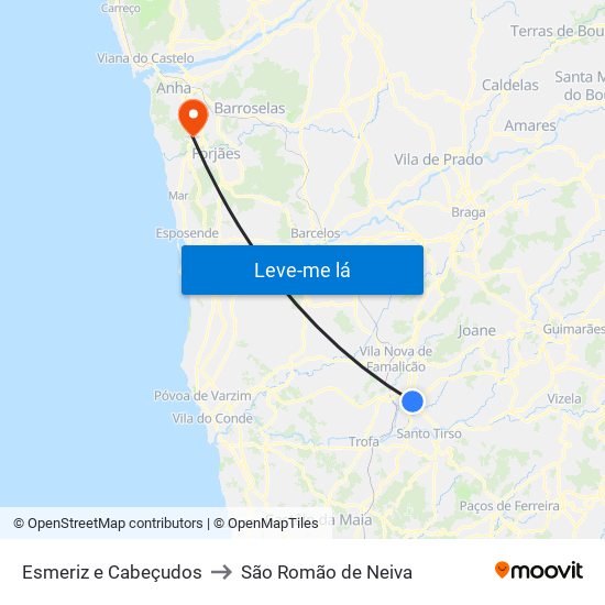 Esmeriz e Cabeçudos to São Romão de Neiva map