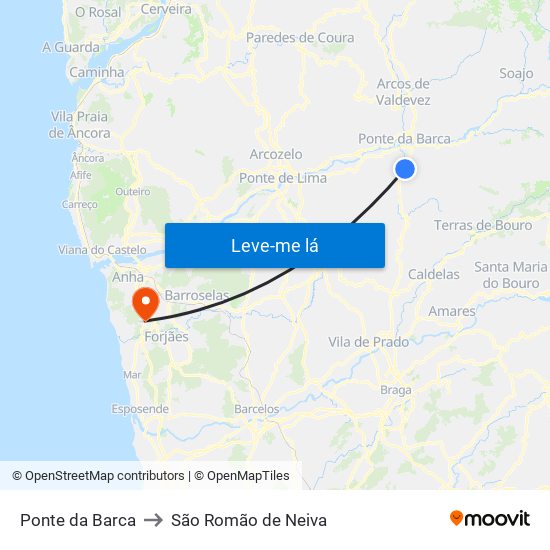 Ponte da Barca to São Romão de Neiva map