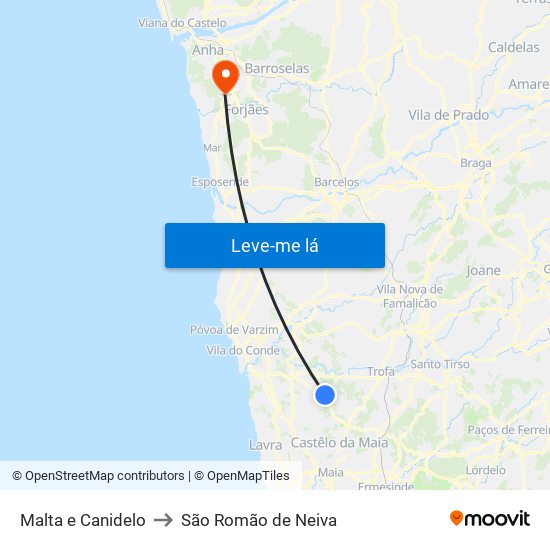 Malta e Canidelo to São Romão de Neiva map