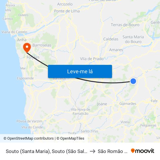 Souto (Santa Maria), Souto (São Salvador) e Gondomar to São Romão de Neiva map