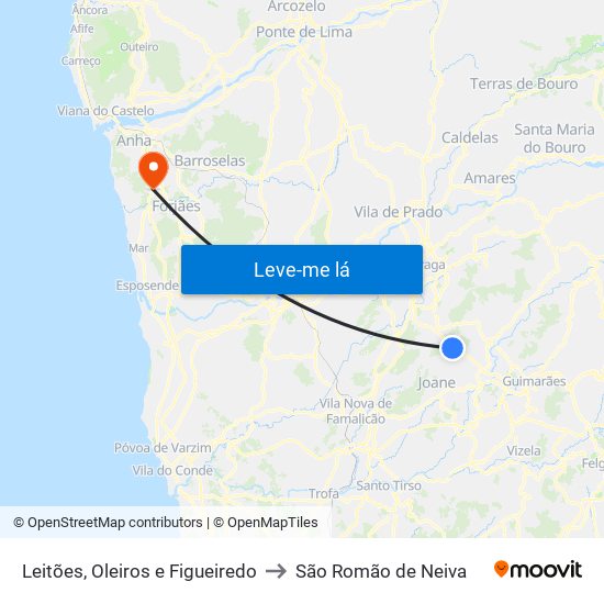 Leitões, Oleiros e Figueiredo to São Romão de Neiva map