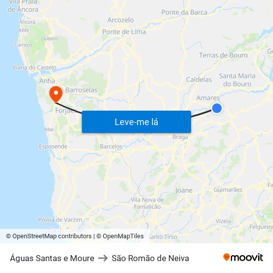 Águas Santas e Moure to São Romão de Neiva map