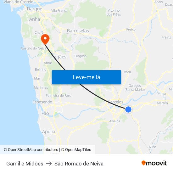 Gamil e Midões to São Romão de Neiva map