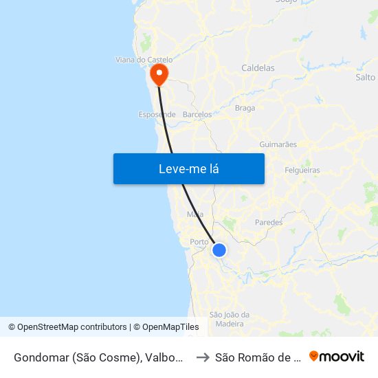 Gondomar (São Cosme), Valbom e Jovim to São Romão de Neiva map