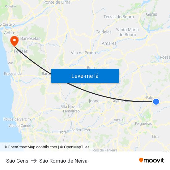 São Gens to São Romão de Neiva map
