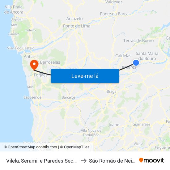 Vilela, Seramil e Paredes Secas to São Romão de Neiva map