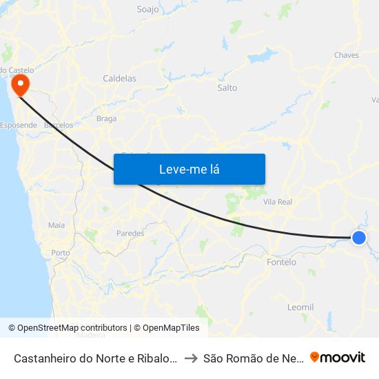 Castanheiro do Norte e Ribalonga to São Romão de Neiva map