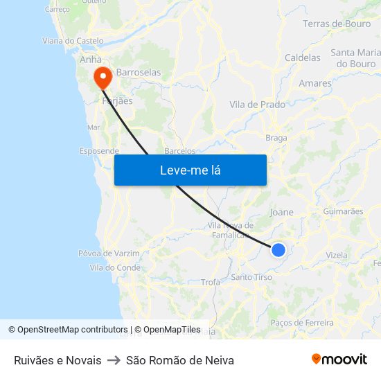 Ruivães e Novais to São Romão de Neiva map