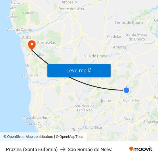 Prazins (Santa Eufémia) to São Romão de Neiva map