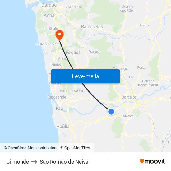 Gilmonde to São Romão de Neiva map