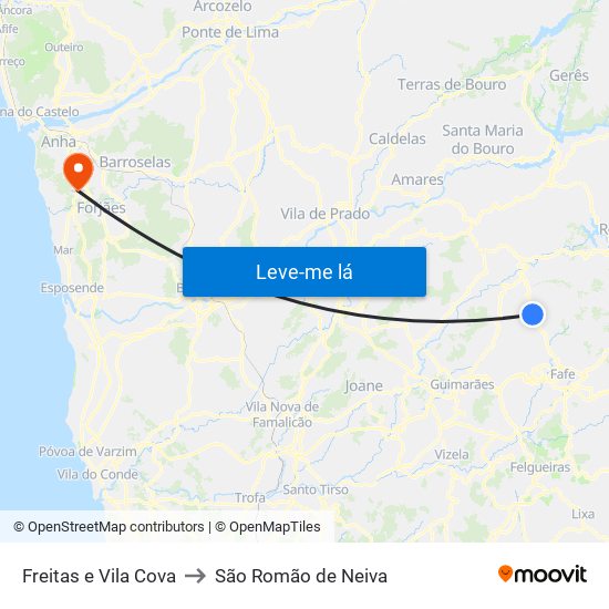 Freitas e Vila Cova to São Romão de Neiva map