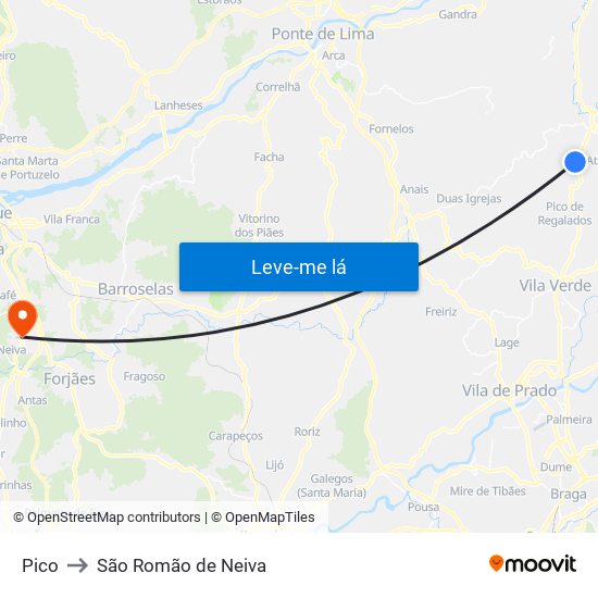 Pico to São Romão de Neiva map