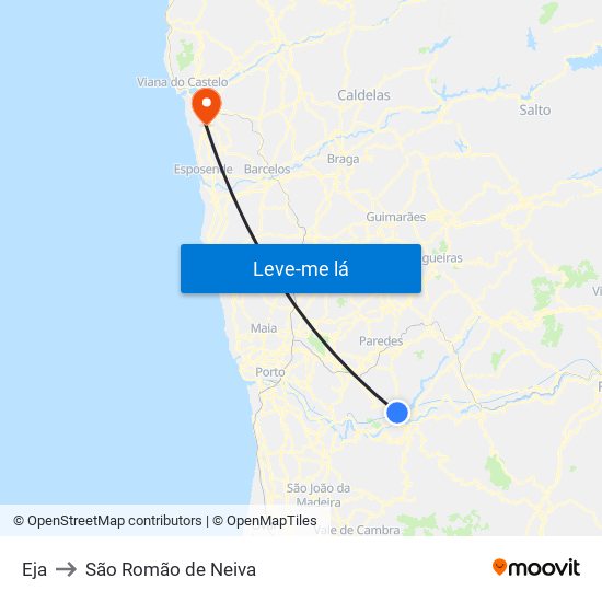 Eja to São Romão de Neiva map