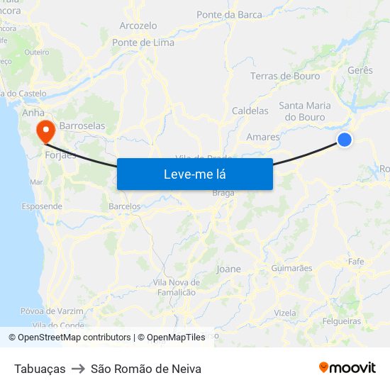 Tabuaças to São Romão de Neiva map