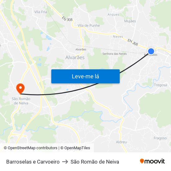 Barroselas e Carvoeiro to São Romão de Neiva map