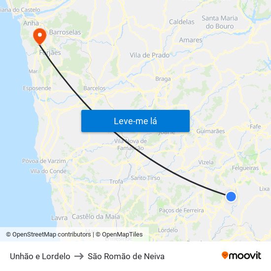 Unhão e Lordelo to São Romão de Neiva map