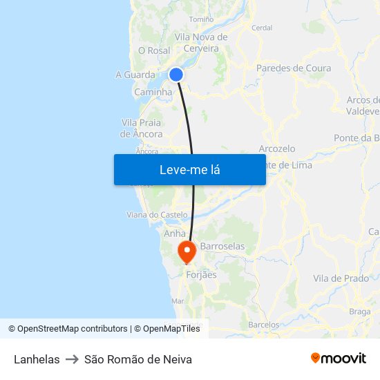 Lanhelas to São Romão de Neiva map