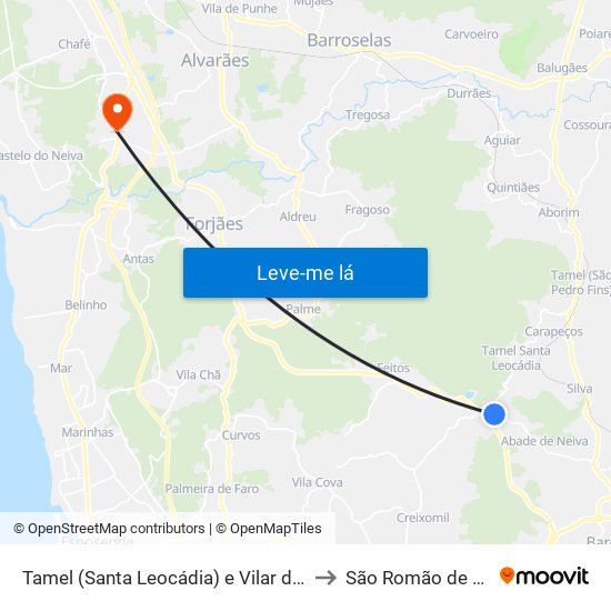 Tamel (Santa Leocádia) e Vilar do Monte to São Romão de Neiva map