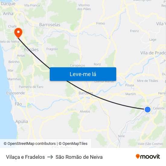 Vilaça e Fradelos to São Romão de Neiva map
