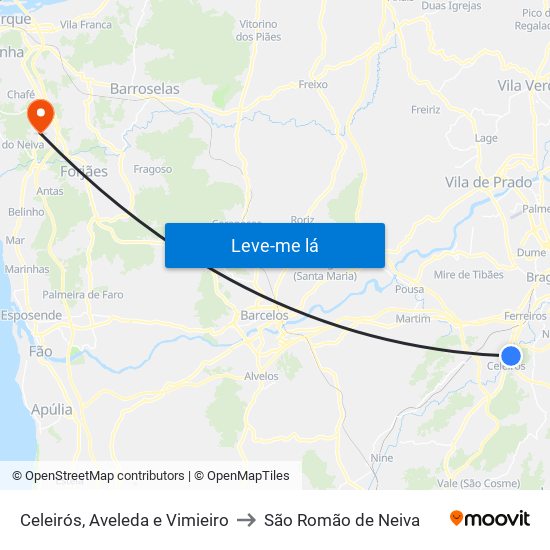 Celeirós, Aveleda e Vimieiro to São Romão de Neiva map