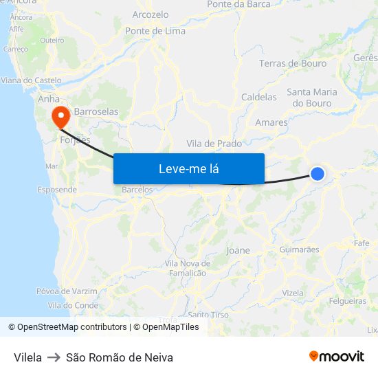 Vilela to São Romão de Neiva map