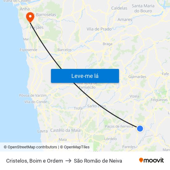 Cristelos, Boim e Ordem to São Romão de Neiva map