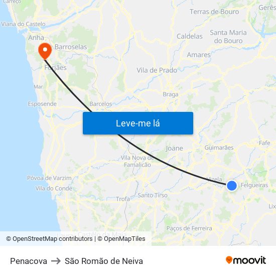 Penacova to São Romão de Neiva map