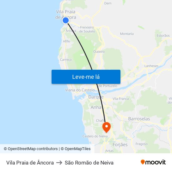 Vila Praia de Âncora to São Romão de Neiva map