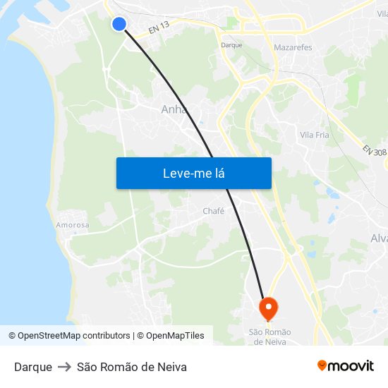 Darque to São Romão de Neiva map