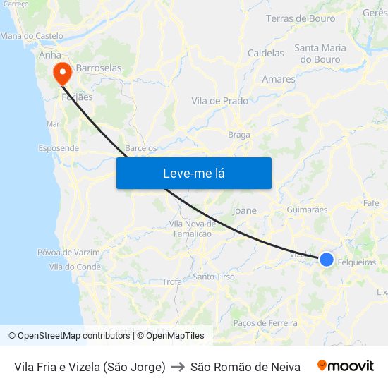 Vila Fria e Vizela (São Jorge) to São Romão de Neiva map
