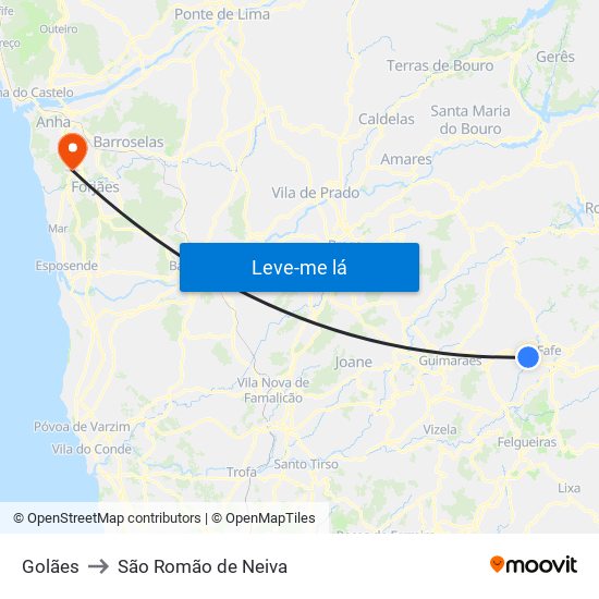 Golães to São Romão de Neiva map