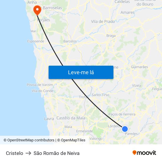 Cristelo to São Romão de Neiva map