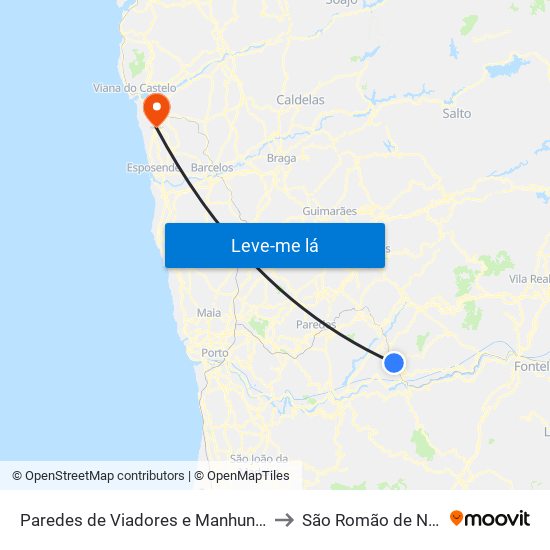 Paredes de Viadores e Manhuncelos to São Romão de Neiva map