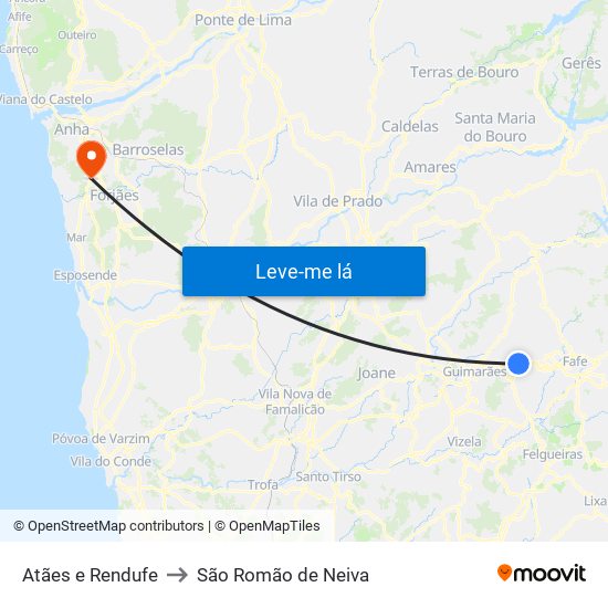 Atães e Rendufe to São Romão de Neiva map