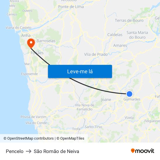 Pencelo to São Romão de Neiva map
