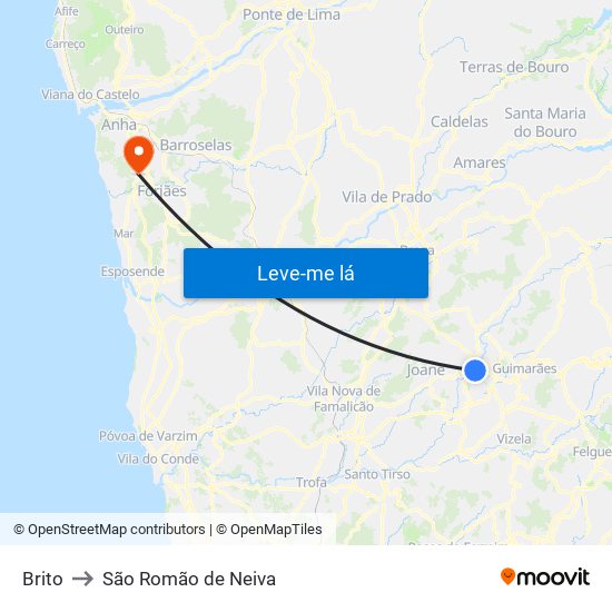 Brito to São Romão de Neiva map