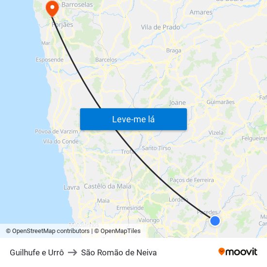 Guilhufe e Urrô to São Romão de Neiva map