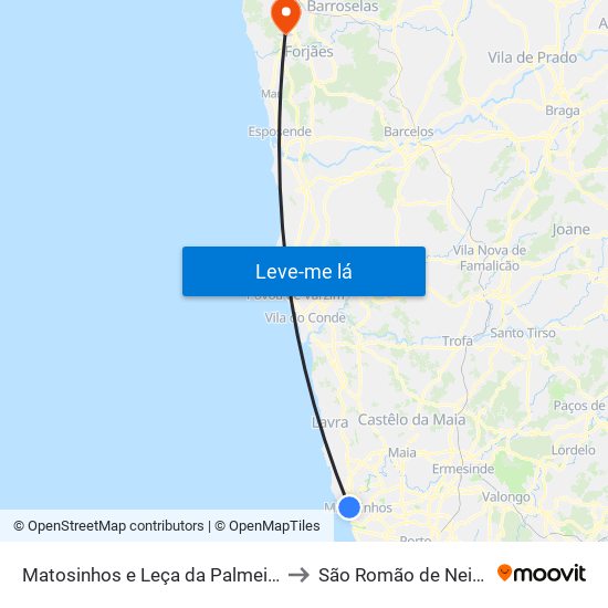 Matosinhos e Leça da Palmeira to São Romão de Neiva map